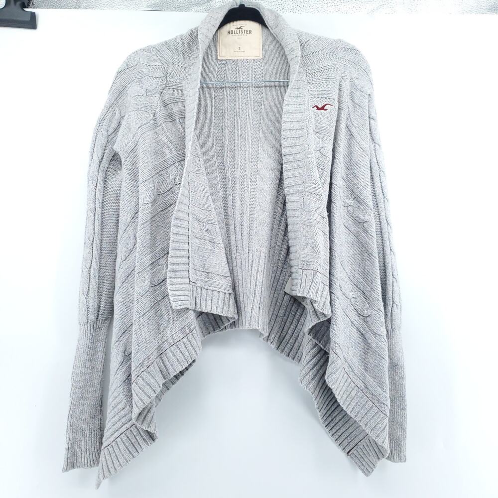 Hollister Women Gray Angora Blend OpenFront Draped Cableknit Mock Neck Cardi| S